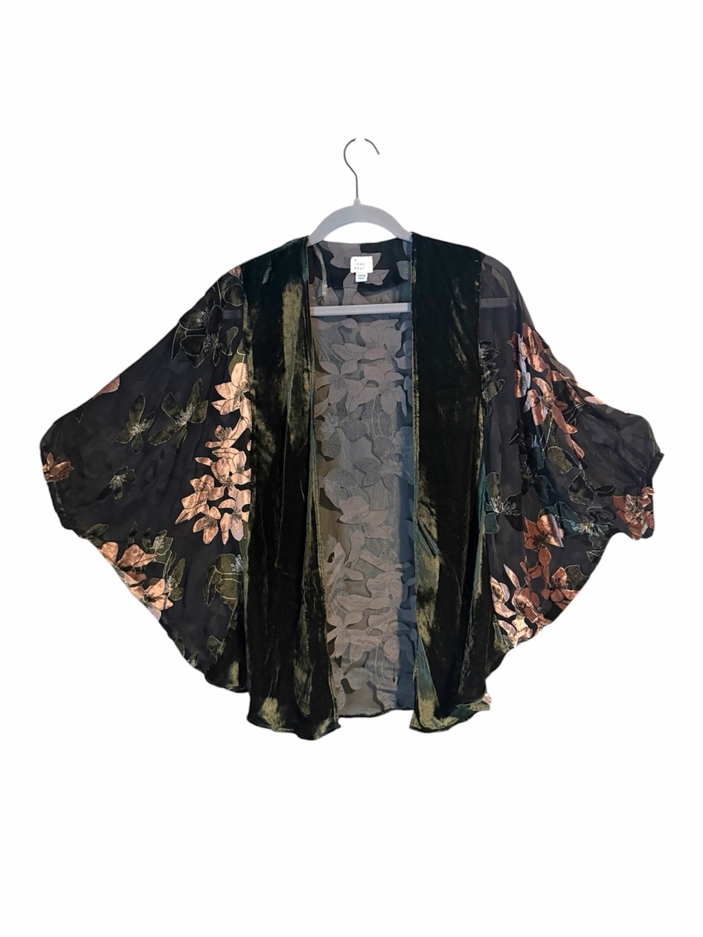 Velvet Burnout Floral Batwing Kimono Cardigan Whimsical Transitional